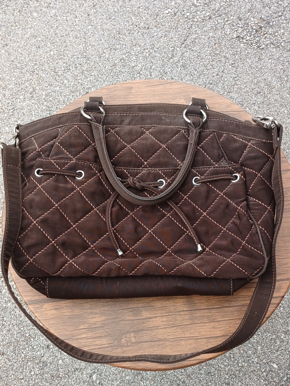 Vera Bradley Quilted Brown Drawstring Shoulder Bag